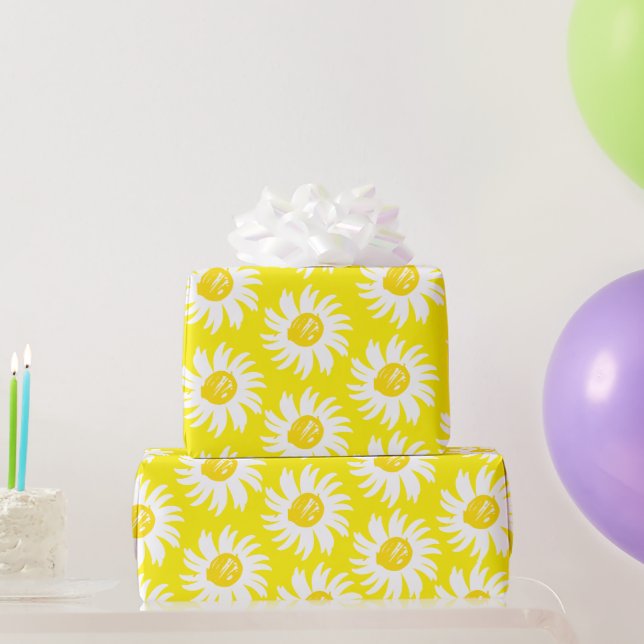 Cute yellow white daisy floral pattern spring chic wrapping paper (Party Gifts)