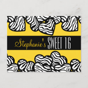 Cute Yellow zebra heart Sweet 16 Birthday Postcard