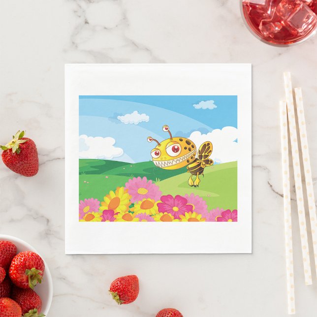  Cute Yet Creepy Monster Bee in a Flower Field  Napkin (Creator Uploaded)