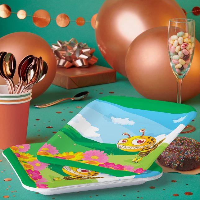  Cute Yet Creepy Monster Bee in a Flower Field  Paper Plate (Creator Uploaded)