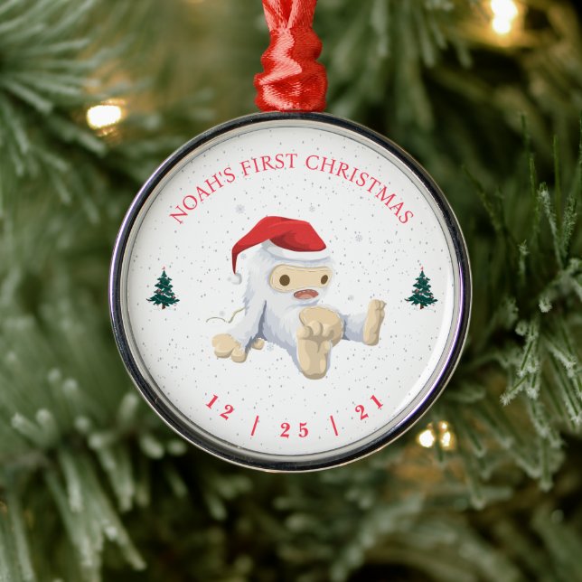 Cute Yeti Baby First Christmas Metal Ornament (Tree)