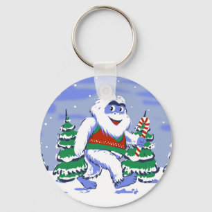 Cute yeti christmas in forest key ring