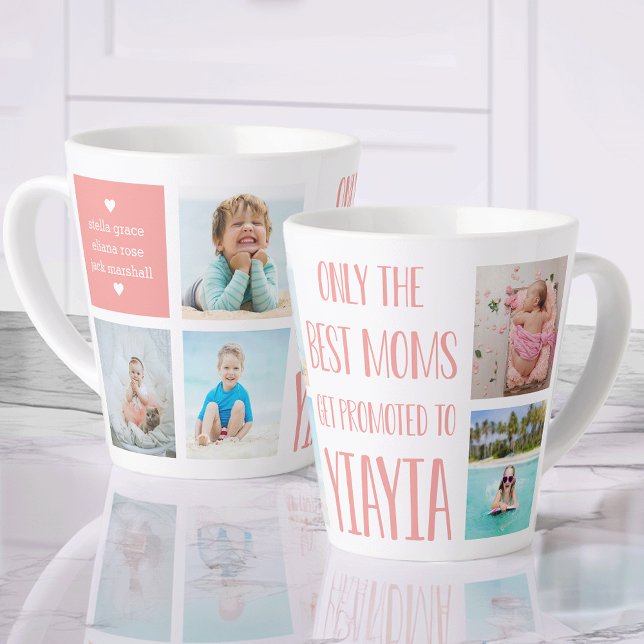 Cute Yiayia Grandchildren Photo & Name Latte Mug (Creator Uploaded)