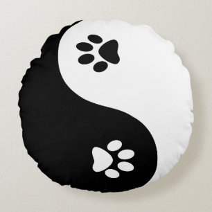 Cute Yin Yang Paws Round Throw Pillow