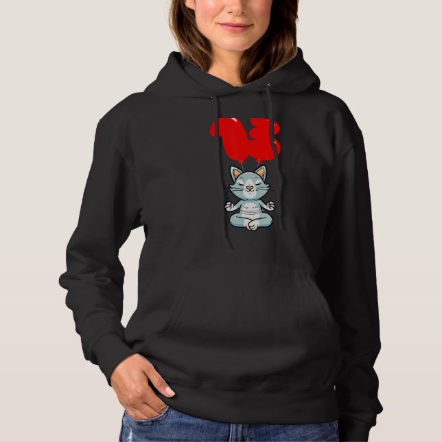 Cute Yoga Cat  13th Birthday  Kids Balloon Party Hoodie (Front)