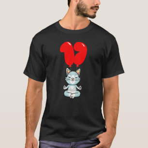 Cute Yoga Cat 17th Birthday Kids Balloon Party T-Shirt