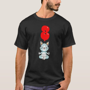 Cute Yoga Cat 8th Birthday Kids Balloon Party T-Shirt