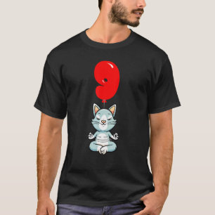 Cute Yoga Cat 9th Birthday Kids Balloon Party T-Shirt
