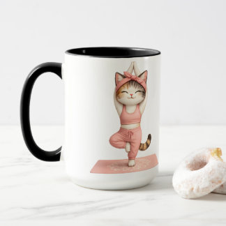 Cute Yoga Cat with Doughnut Coffee Mug