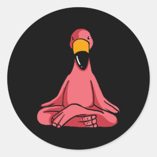 Cute Yoga Flamingos Funny Pink Water Bird Meditati Classic Round Sticker