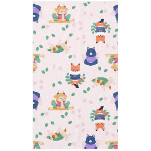 cute yoga fox animals pastel pink tablecloth