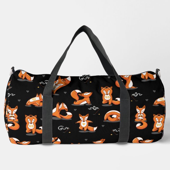 cute yoga foxes funny black duffle bag (Front)