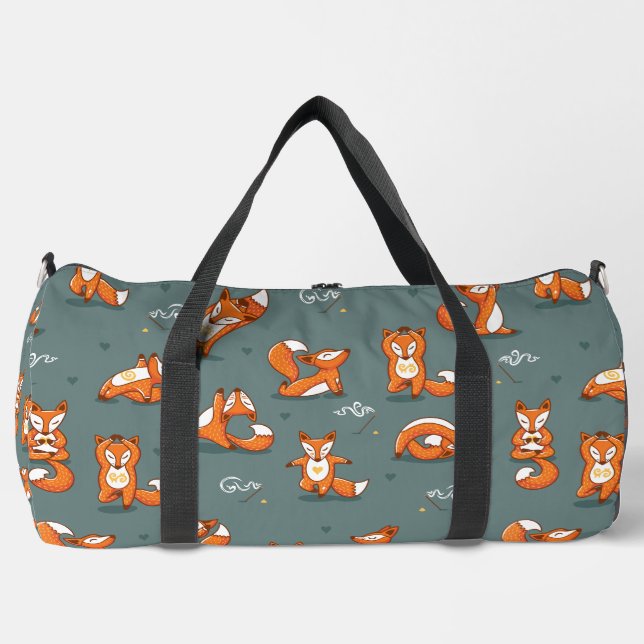 cute yoga foxes funny green duffle bag (Front)
