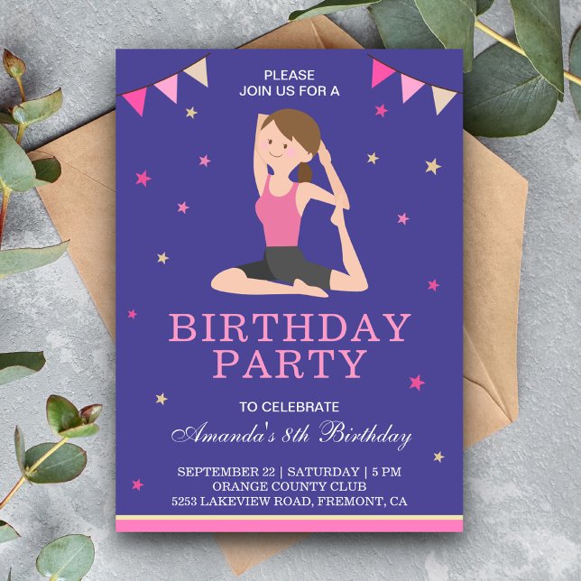 Cute Yoga Girl Birthday Party Invitation (Creator Uploaded)