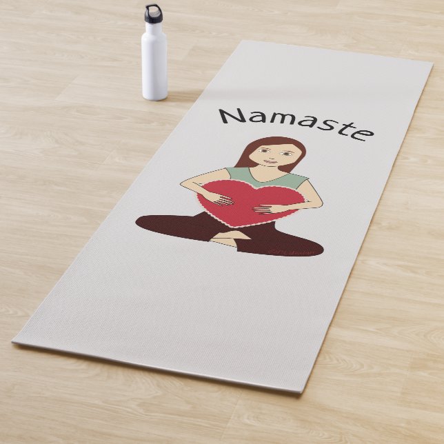 Cute Yoga Girl holding Red heart Namaste Mat (In Situ)