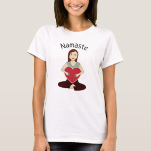 Cute Yoga Girl holding Red heart Namaste T-Shirt