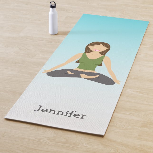 Cute Yoga Girl In Lotus Pose & Custom Name Yoga Mat (In Situ)
