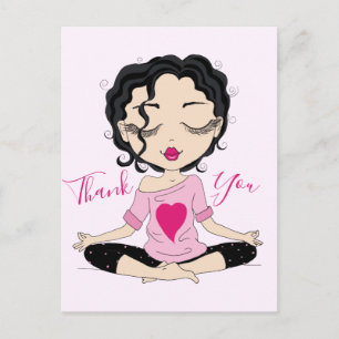 Cute Yoga Girl Thank You Black Hair Postcard