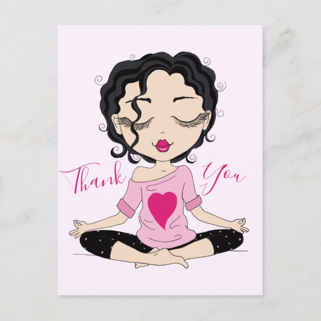 Cute Yoga Girl Thank You | Black Hair Postcard (Front)