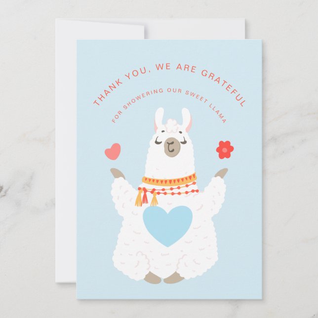 Cute Yoga Llama Baby Shower Thank You Card (Front)