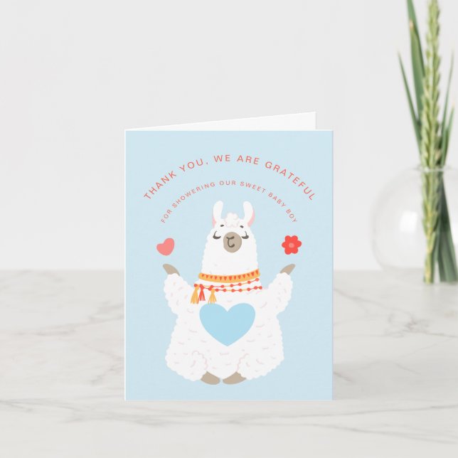 Cute Yoga Llama Baby Shower Thank You Card (Front)