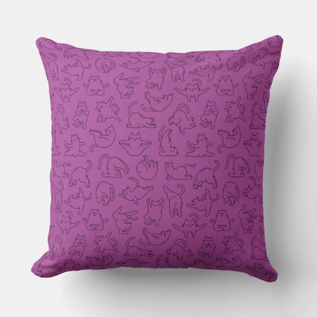 cute yoga pet cat pattern purple background cushion (Front)