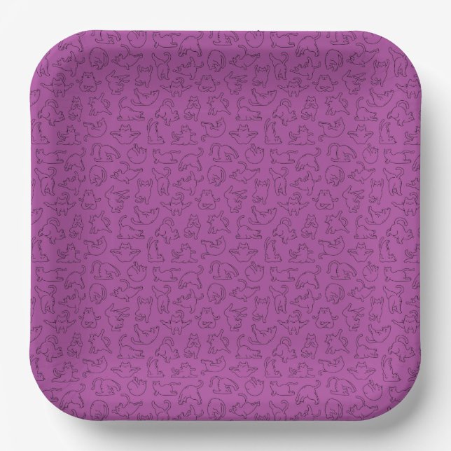cute yoga pet cat pattern purple background paper plate (Front)