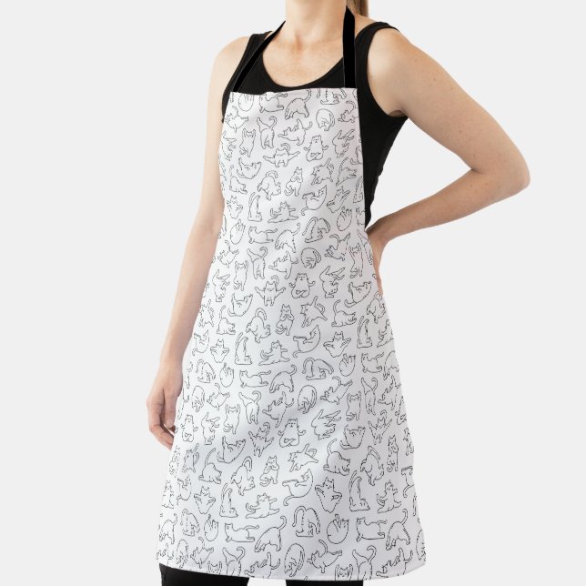 cute yoga pet cat pattern white background apron (Insitu)