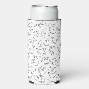 cute yoga pet cat pattern white background seltzer can cooler