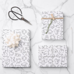 cute yoga pet cat pattern white background wrapping paper sheet