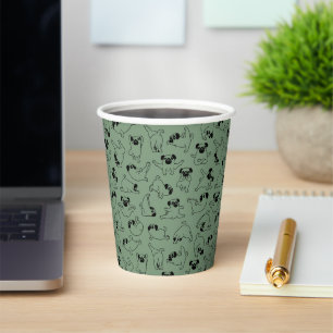 cute yoga pet dog pattern green background paper cups