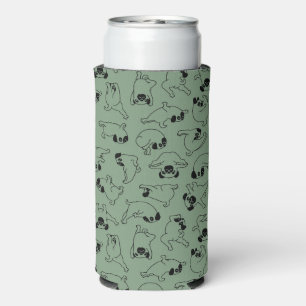 cute yoga pet dog pattern green background seltzer can cooler