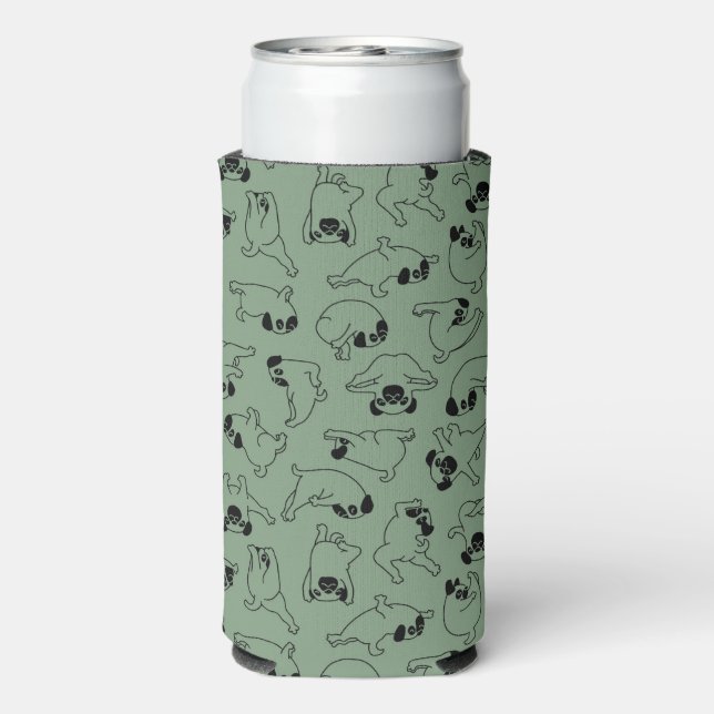 cute yoga pet dog pattern green background seltzer can cooler (Seltzer Back)