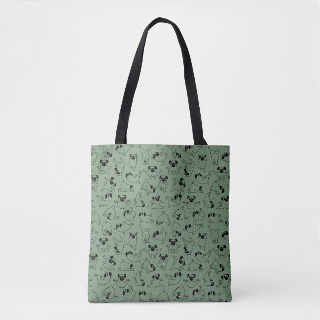 cute yoga pet dog pattern green background tote bag (Front)