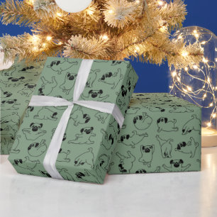 cute yoga pet dog pattern green background wrapping paper