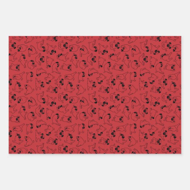 cute yoga pet dog pattern red background wrapping paper sheet (Front)