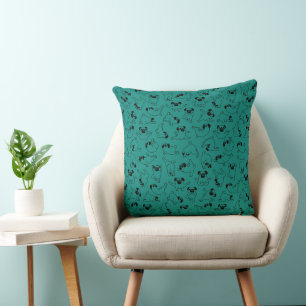 cute yoga pet dog pattern turquoise background cushion