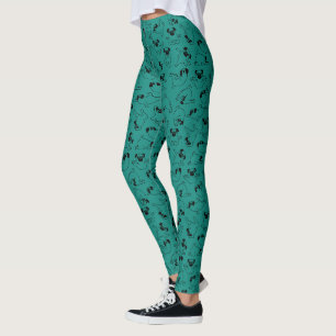 cute yoga pet dog pattern turquoise background leggings