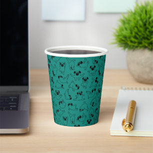 cute yoga pet dog pattern turquoise background paper cups