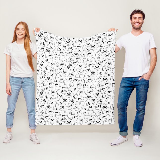 cute yoga pet dog pattern white background fleece blanket (In Situ)