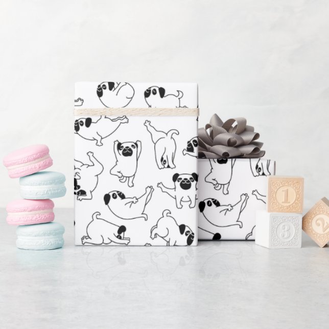 cute yoga pet dog pattern white background wrapping paper (Baby Shower)