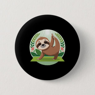 Cute Yoga Sloth Cartoon Relaxing Pose Nature Scene 6 Cm Round Badge