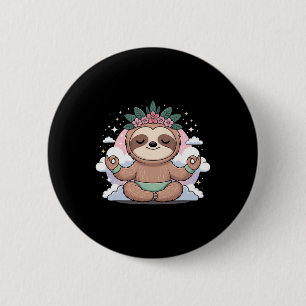 Cute Yoga Sloth Lotus Pose Mandala Design For Mind 6 Cm Round Badge