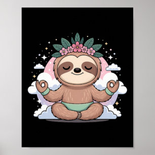 Cute Yoga Sloth Lotus Pose Mandala Design For Mind Poster