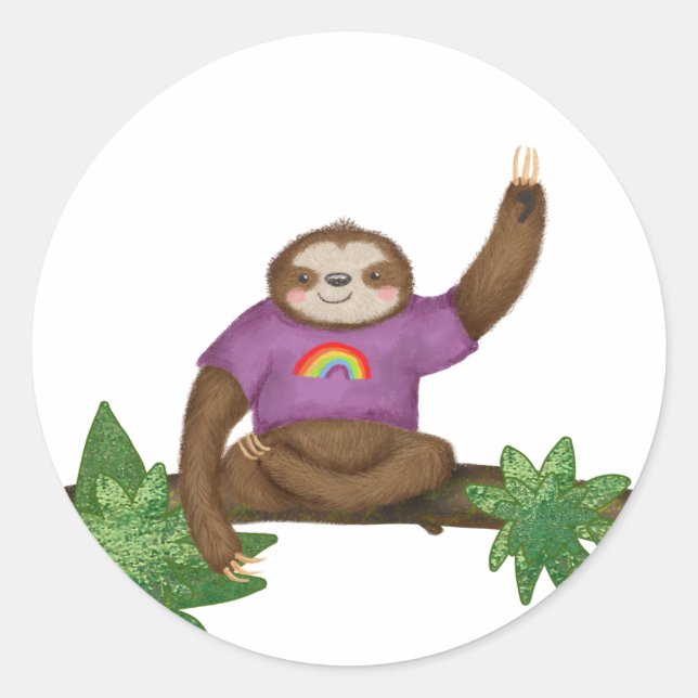 Cute yoga sloth round stickers (Front)