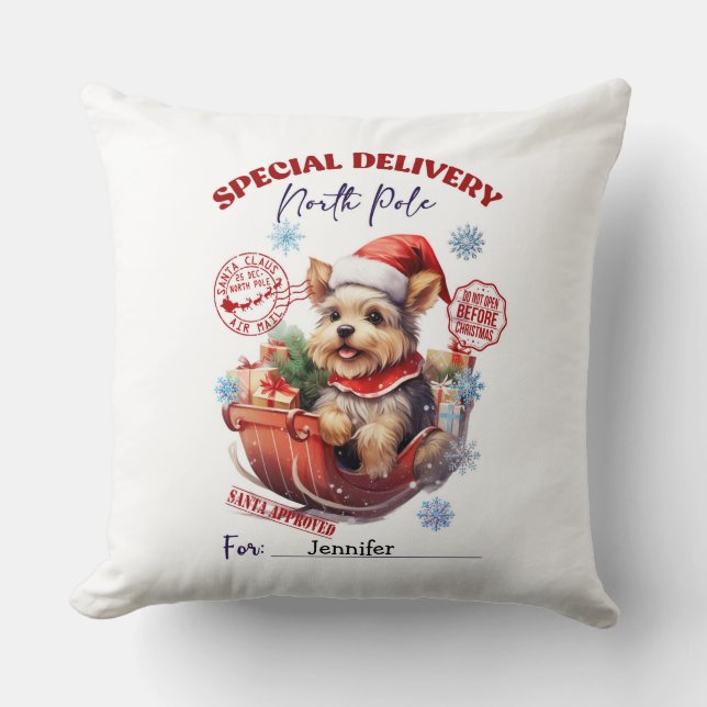 Cute Yorkie Christmas Throw Pillow (Front)