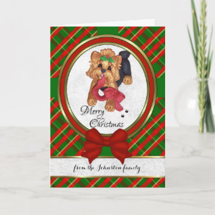 Cute Yorkie Clay Art Merry Christmas Card