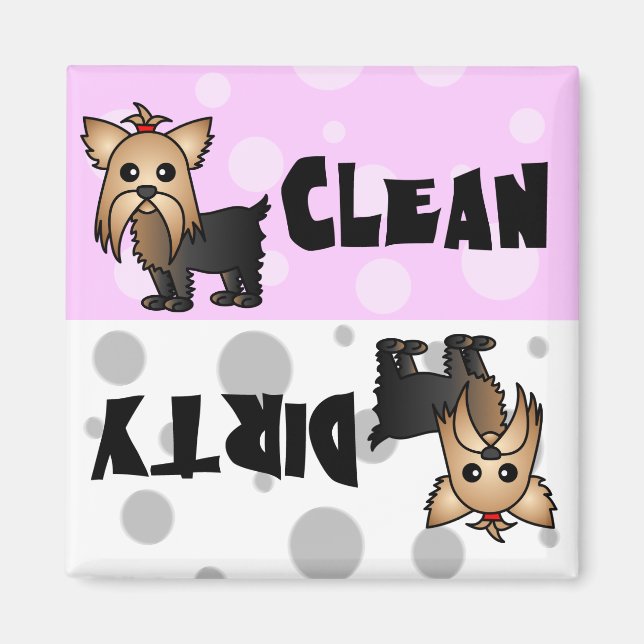 Cute Yorkie Clean / Dirty Dishwasher Magnet (Front)