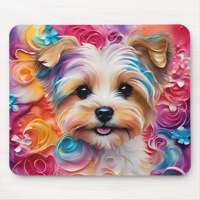 Cute Yorkie Colourful Mousepad (Front)