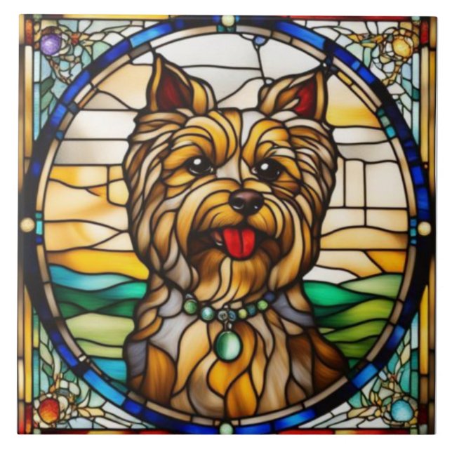 Cute Yorkie Decorative Ceramic Tile (Front)